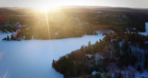 Winter Sunset Over the River Stock Footage 123929549