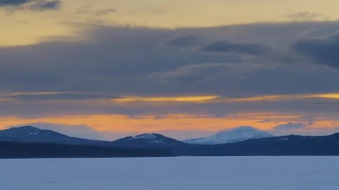 Winter Sunset Over Snowy Mountains in Southern Urals, Russia Stock Footage 325474642