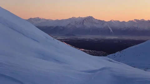 Winter Sunset over the Talkeetna Mountains Stock Footage 218640745