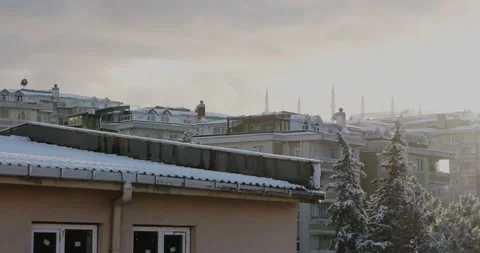 Winter Sunset Over Uskudar Rooftops with Melting Snow, Istanbul Stock Footage 328194195