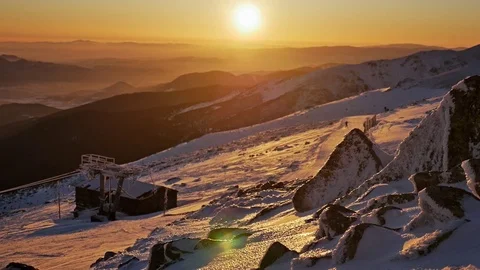 Winter Sunset Panorama Beautiful View Stock Footage 71098687