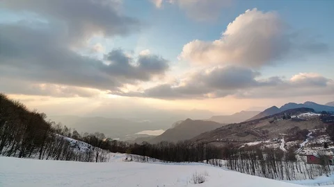 Winter Sunset Panorama Stock Footage 98503373