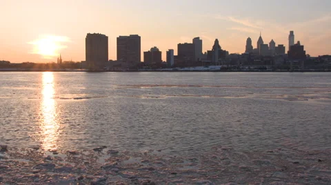 Winter Sunset Philadelphia Stock Footage 64425090