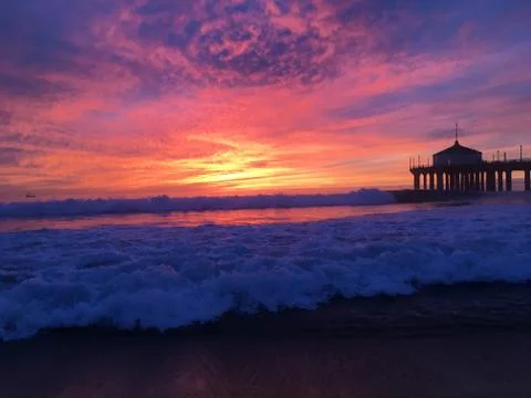 Winter Sunset by the Pier Stock Photos