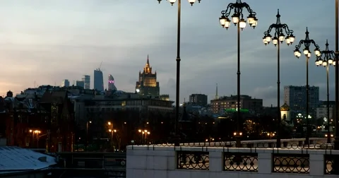 Winter sunset shines silver over Moscow. What a beauty! Stock Footage 67392265