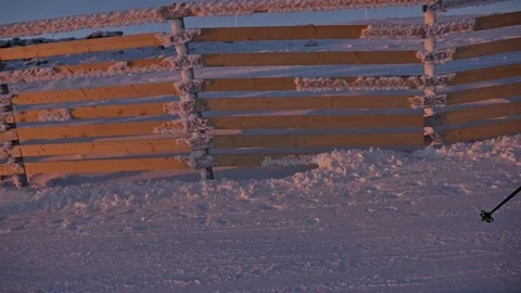 Winter Sunset Skier Slope Master View Slowmotion Stock Footage 71098300