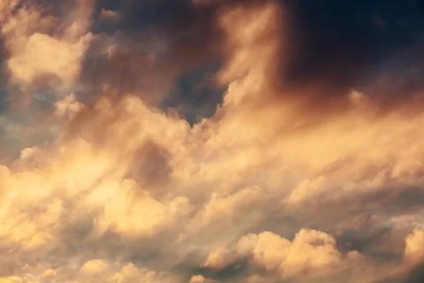 Winter sunset sky with dramatic clouds Stock Photos