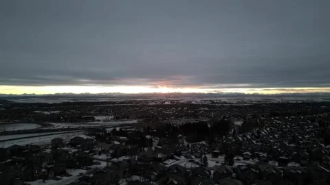 Winter Sunset Squeezed Clouds Suburban Area (Crane up) Stock Footage 321768500