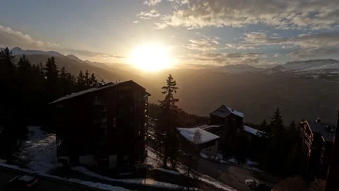 Winter Sunset Timelapse Les Arcs 1800, French Alps, Stock Footage 234001545