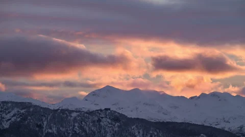 Winter sunset timelapse over snowy mountains, Slovenia, 4K Stock Footage 330782341