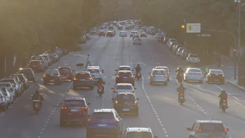 Winter sunset traffic in Recoleta, Buenos Aires – urban cityscape with cars Stock Footage 314482030