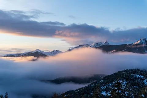 Winter Sunset View From Cotefablo Pass in the Spanish Pyrenees Stock Photos