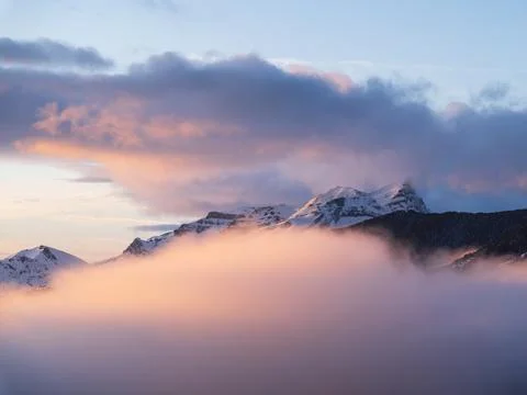Winter Sunset View From Cotefablo Pass in the Spanish Pyrenees Stock Photos