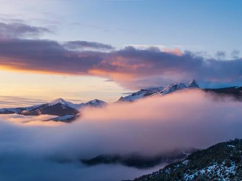 Winter Sunset View From Cotefablo Pass in the Spanish Pyrenees Stock Photos