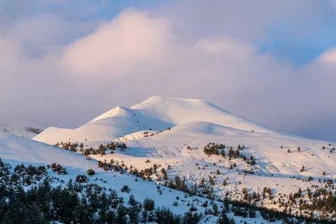 Winter Sunset View From Cotefablo Pass in the Spanish Pyrenees Stock Photos