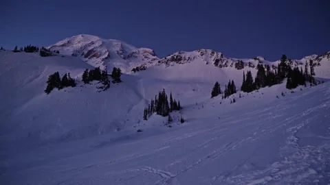 Winter Sunset View of Mount Rainier from Skyline Trail, Panorama Point Stock Footage 332143637