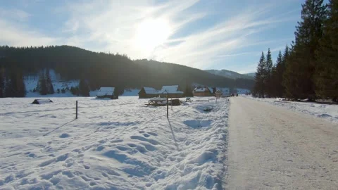 Winter sunset view over the mountains in Zakopane valley, Poland, Europe Stock Footage 152426492