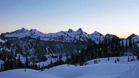 Winter Sunset View from Skyline Trail, Mount Rainier National Park, Washington S Stock-Footage 332143526