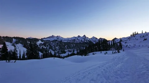 Winter Sunset View of the Tatoosh Range from the Skyline Trail, Mount Rainier Na Stock Footage 332143521