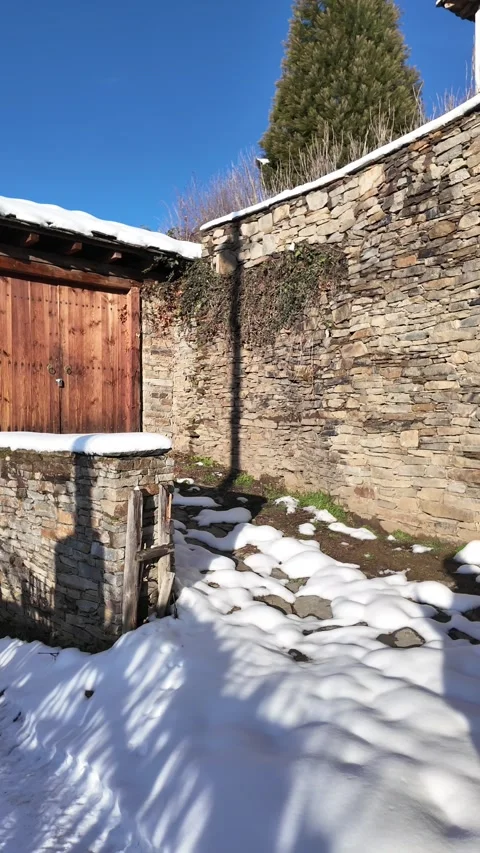 Winter Sunset view of Village of Kovachevitsa, Bulgaria Stock Footage 346454978
