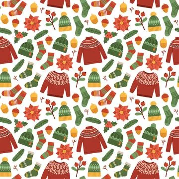 Winter sweater socks hat seamless pattern vector Stock Illustration