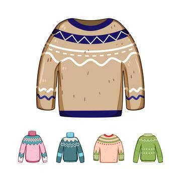Winter sweaters with traditional nordic pattern designs Stock Illustration