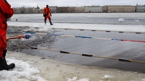 Winter swimming competitions Stock Footage 83852133