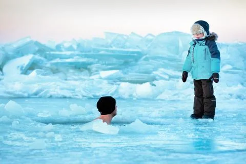 Winter swimming Stock Photos