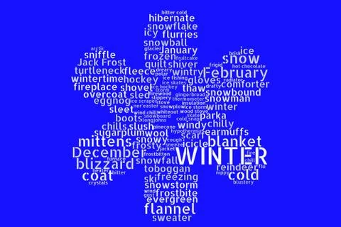Winter tag cloud shaped like a snowflake, Christmas, holiday, season Stock Illustration