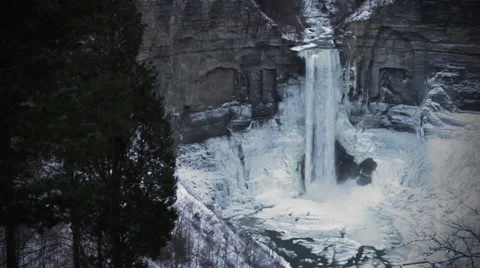 Winter Taughannock Falls Wide Video stock 50673389
