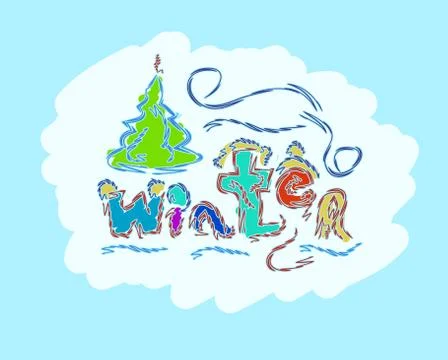 Winter text hand drawn creative seasonal card Stock Illustration