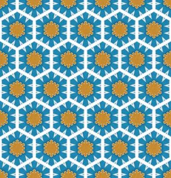 Winter textile pattern of blue hexagonal snowflakes Stockillustratie