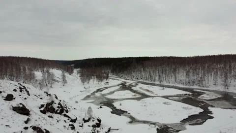 Winter thaw on the river in the mountains with the approach of spring. Stock Footage 151090750