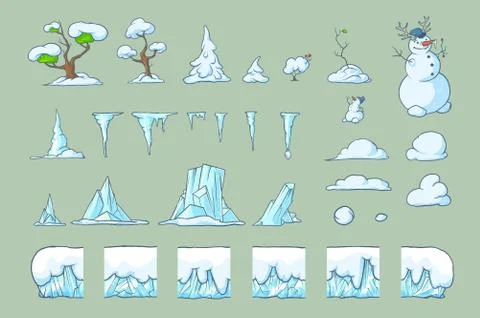 Winter Tile set for Platformer Game, Seamless vector ground blocks games design Stock Illustration