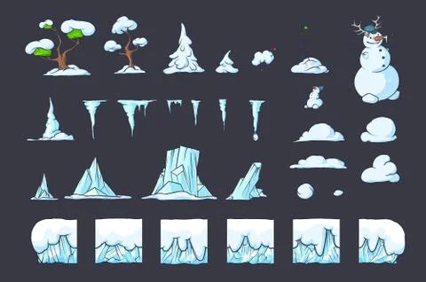 Winter Tile set for Platformer Game, Seamless vector ground blocks games design Stock Illustration