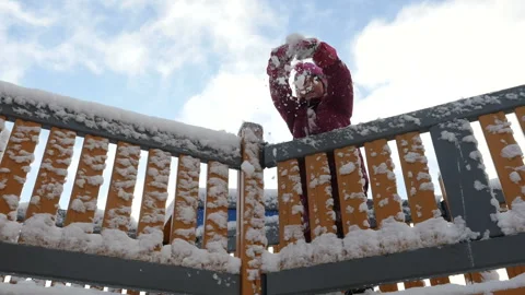 Winter time, child playing on playground, kid playing on children playground Stock Footage 102043308