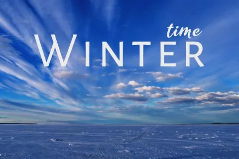 Winter Time concept. The snow on the ice of the lake with the blue sky Stock Photos