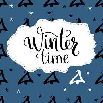 Winter time postcard. Blue background with eve pattern. Interesting thematica Stock Illustration