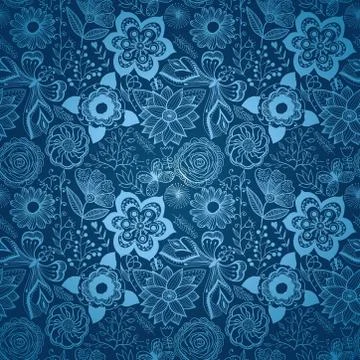 Winter time seamless texture with flowers, birds and butterflies. seamless pa Stock Illustration