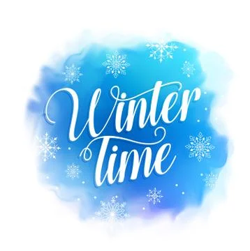 Winter time text vector design for greetings card in blue watercolor Stock Illustration