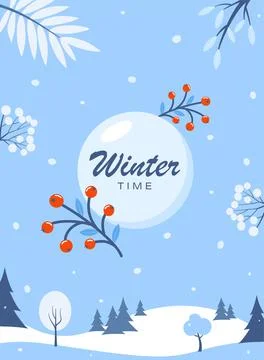 Winter time. Winter social network banner template. Flyer with winter landsca Stock Illustration