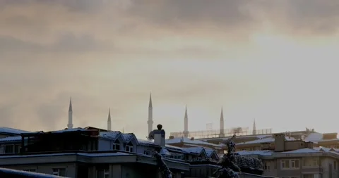 Winter Timelapse Over Uskudar Rooftops, Guzeltepe Birlik Mosque, Istanbul Stock Footage 328193451