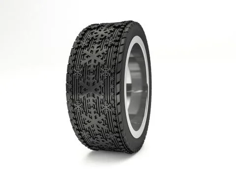 Winter tires with snowflake protector. 3D Stock Illustration