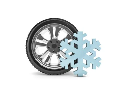 Winter tires with snowflake protector. 3D Stock Illustration