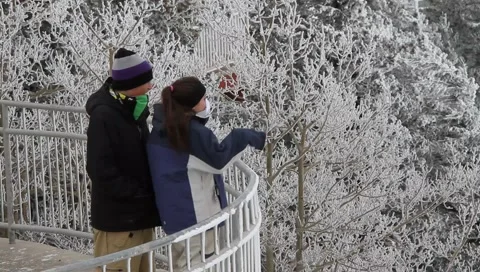 Winter Tourists Stock Footage 1092118