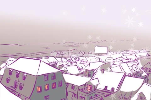Winter town foiling snow vector background violet Stock Illustration