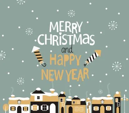 Winter town with greeting. Stock-Illustration