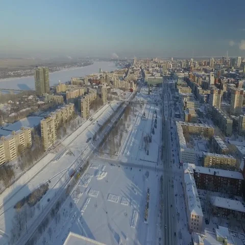 Winter town with a river view. Stock Footage 69550238