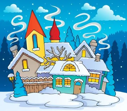 Winter town theme image - illustration. Illustrazione stock