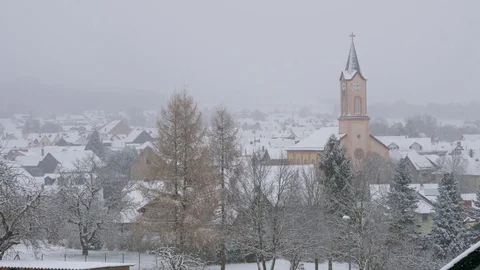 Winter Town Under Snow Snowfall Church Germany Stock Footage 104116518